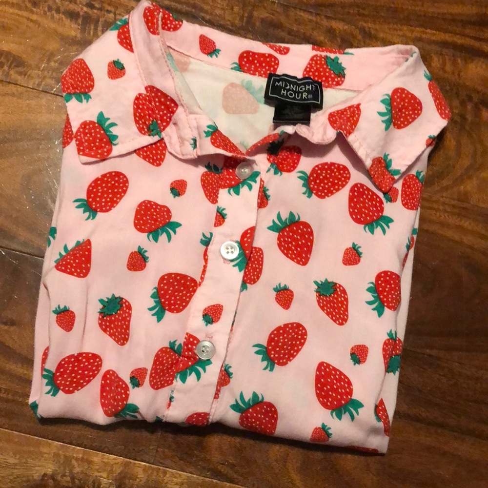 Cottagecore strawberry girls boxy button up